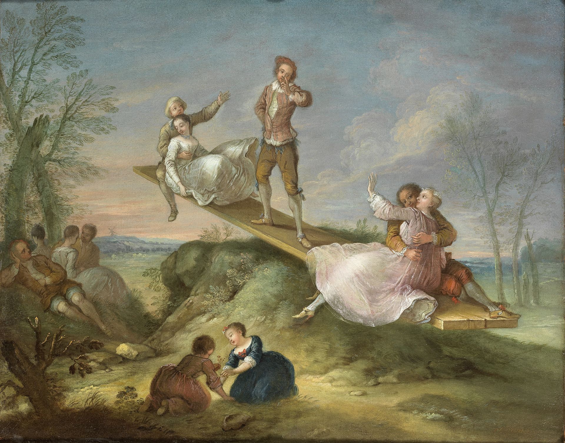 François Octavien (Rome 1695-1736 Paris) Elegant figures on a seesaw; and An elegant company danc...