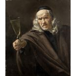 Attributed to Dirck Maas (Haarlem 1656-1717) A gentleman holding a glass of wine