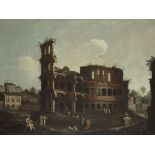 Veneto School, 18th Century A capriccio with figures before the Verona Arena