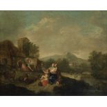 Circle of Francesco Zuccarelli (Pitigliano 1702-1788 Florence) A river landscape with figures res...