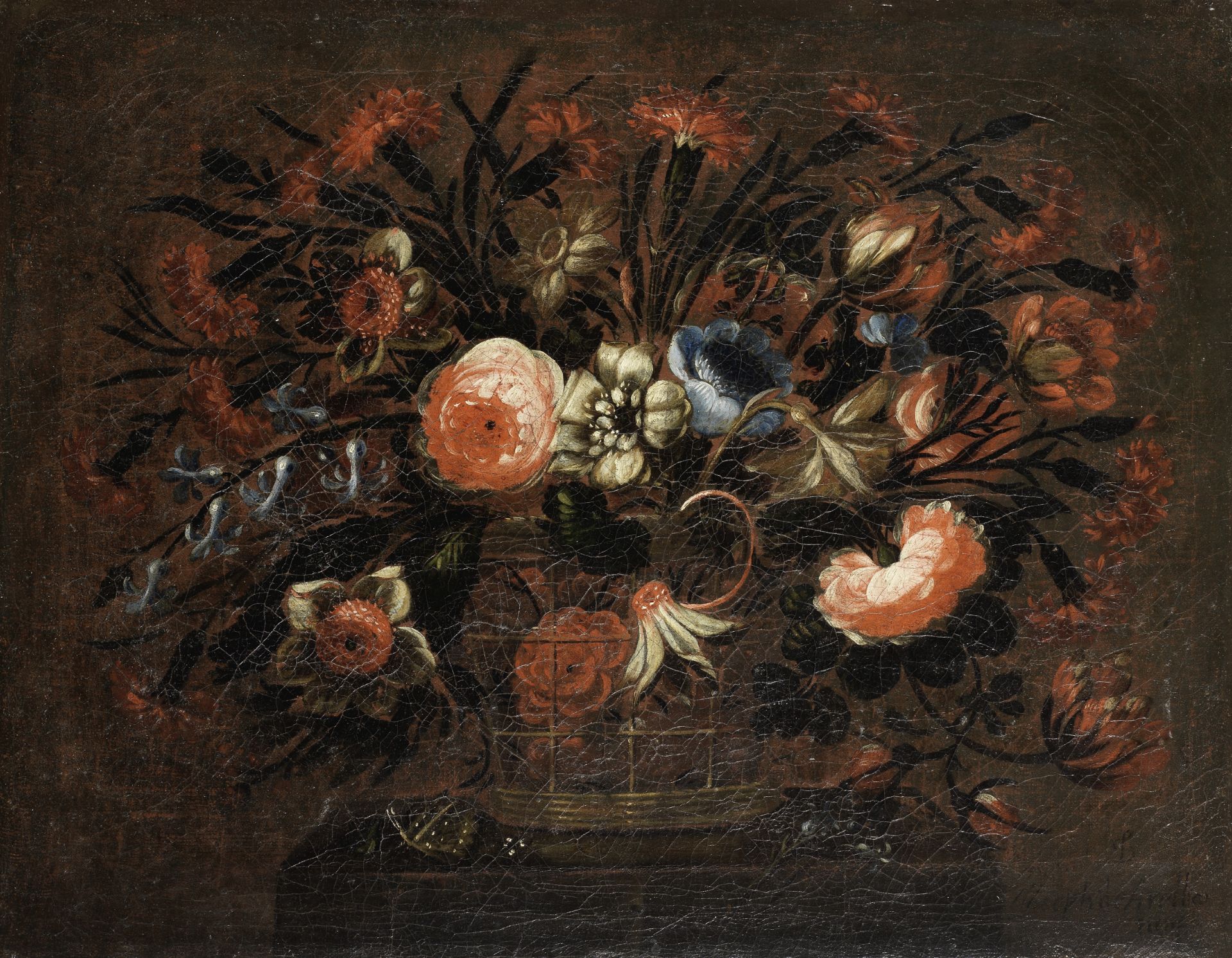 José de Arellano (Madrid 1665-circa 1710) Baskets of flowers on table-tops (2)