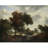 After Meindert Hobbema, 18th Century A river landscape with a watermill in the distance