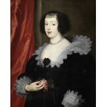 After Sir Anthony van Dyck, 17th Century Portrait of a lady, half-length, in black costume holdin...