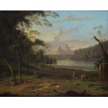 Circle of Jan Hackaert (Amsterdam 1628-1685) A wooded river landscape with shepherds with their f...