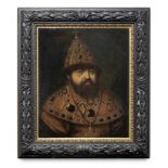 Russian School, 18th Century Portrait of Tsar Alexis I, bust-length, in bejewelled costume, withi...