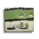 Alfred Wallis (British, 1855-1942) A Steamship and a Schooner Passing the Coast (recto); A Path T...