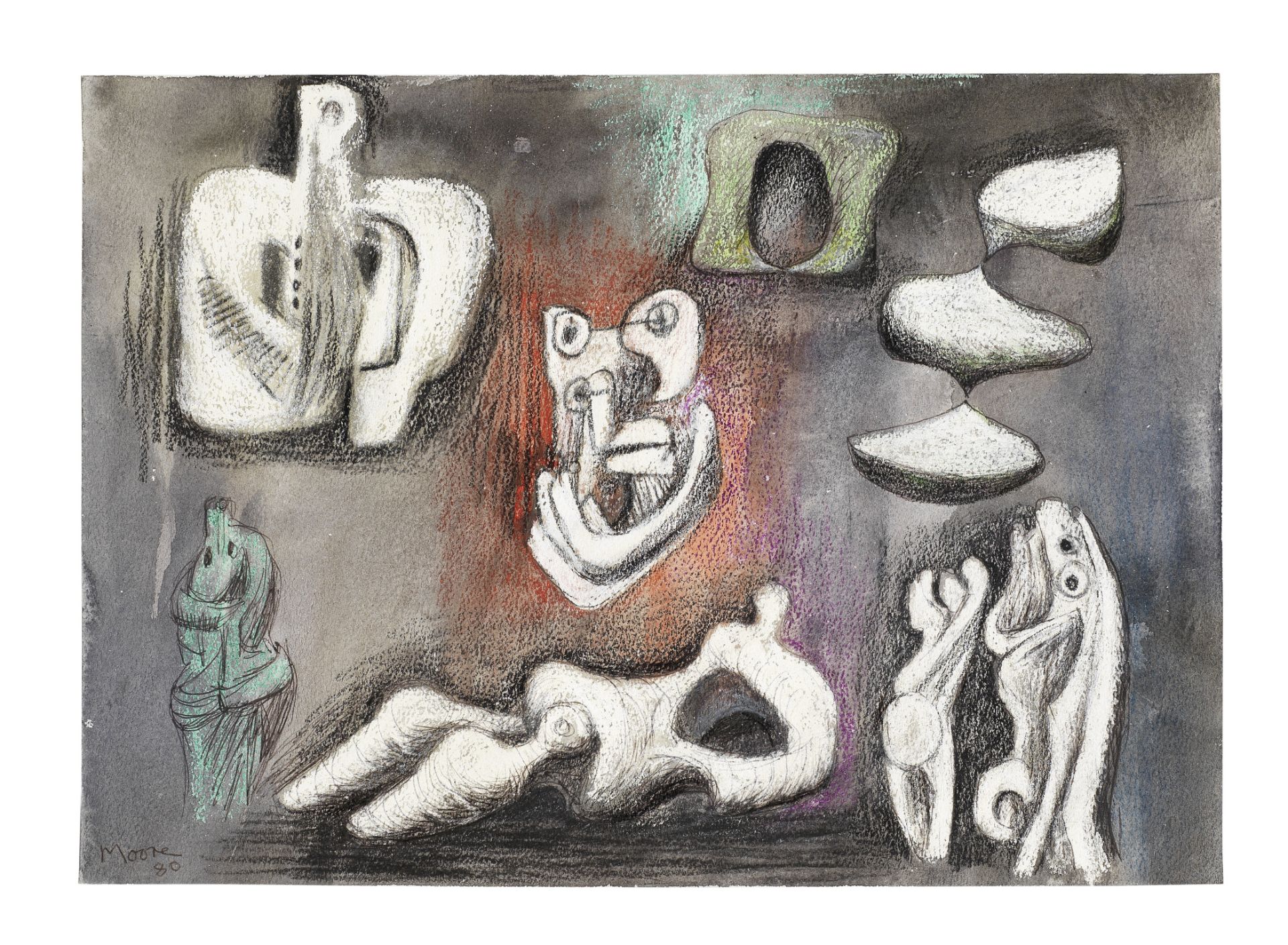 Henry Moore O.M., C.H. (British, 1898-1986) Ideas for Sculpture 25.1 x 35.4 cm. (9 7/8 x 14 in.) ...