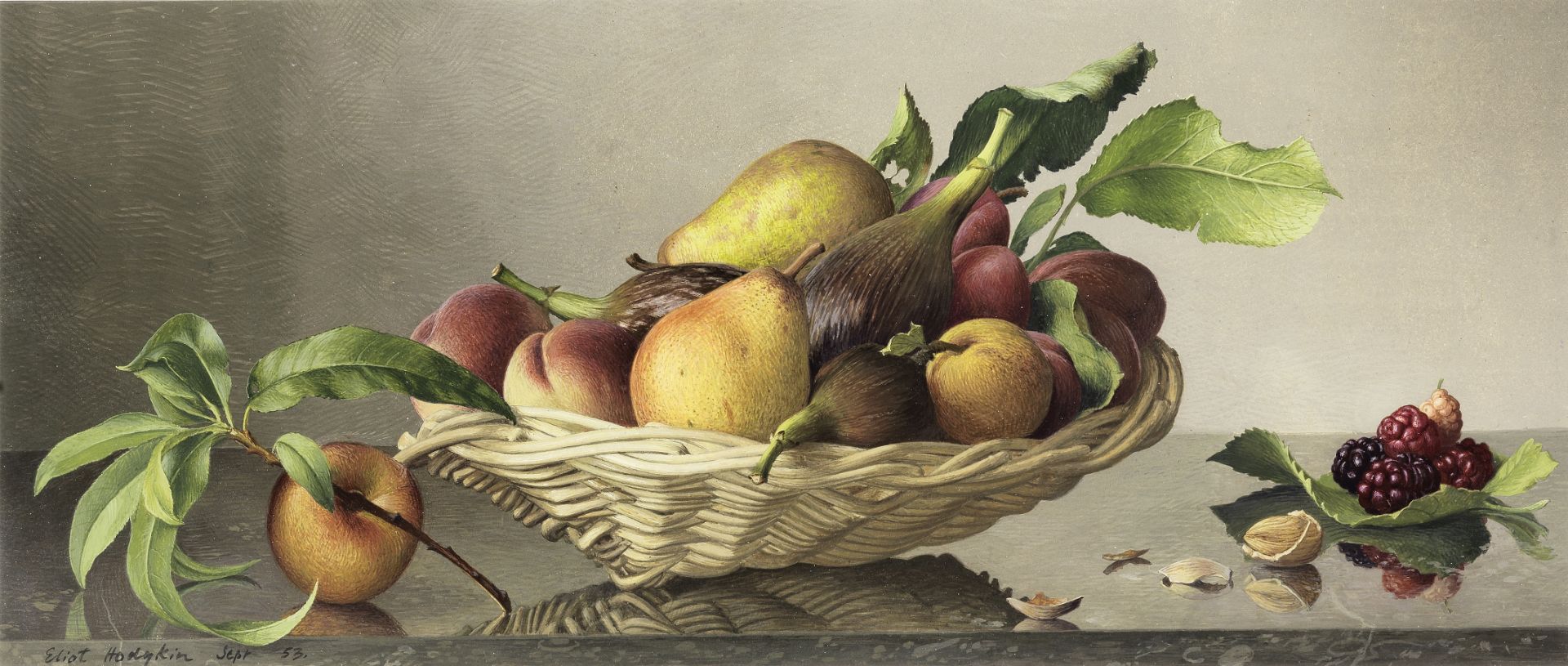 Eliot Hodgkin (British, 1905-1987) Basket of Fruit 22 x 50 cm. (8 3/4 x 19 3/4 in.)