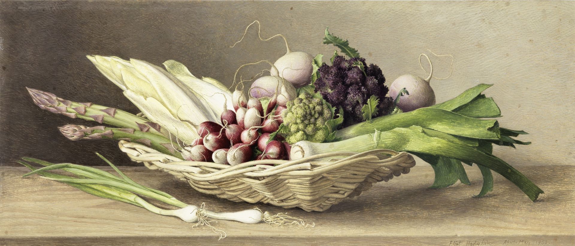 Eliot Hodgkin (British, 1905-1987) Basket of Vegetables 22 x 50 cm. (8 3/4 x 19 3/4 in.)