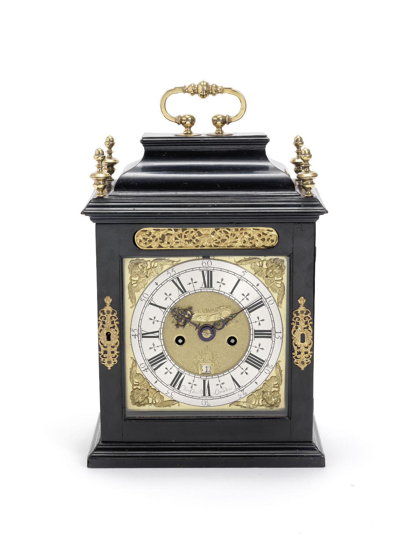 A late 17th century and later gilt brass mounted ebony and ebonised table clock Christopher Gould...