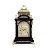 An impressive late 19th Century gilt metal mounted ebonised quarter chiming table clock with inte...