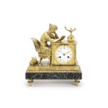 An early 19th century French ormolu and marble mantel clock representing 'Knowledge' Piolaine a P...