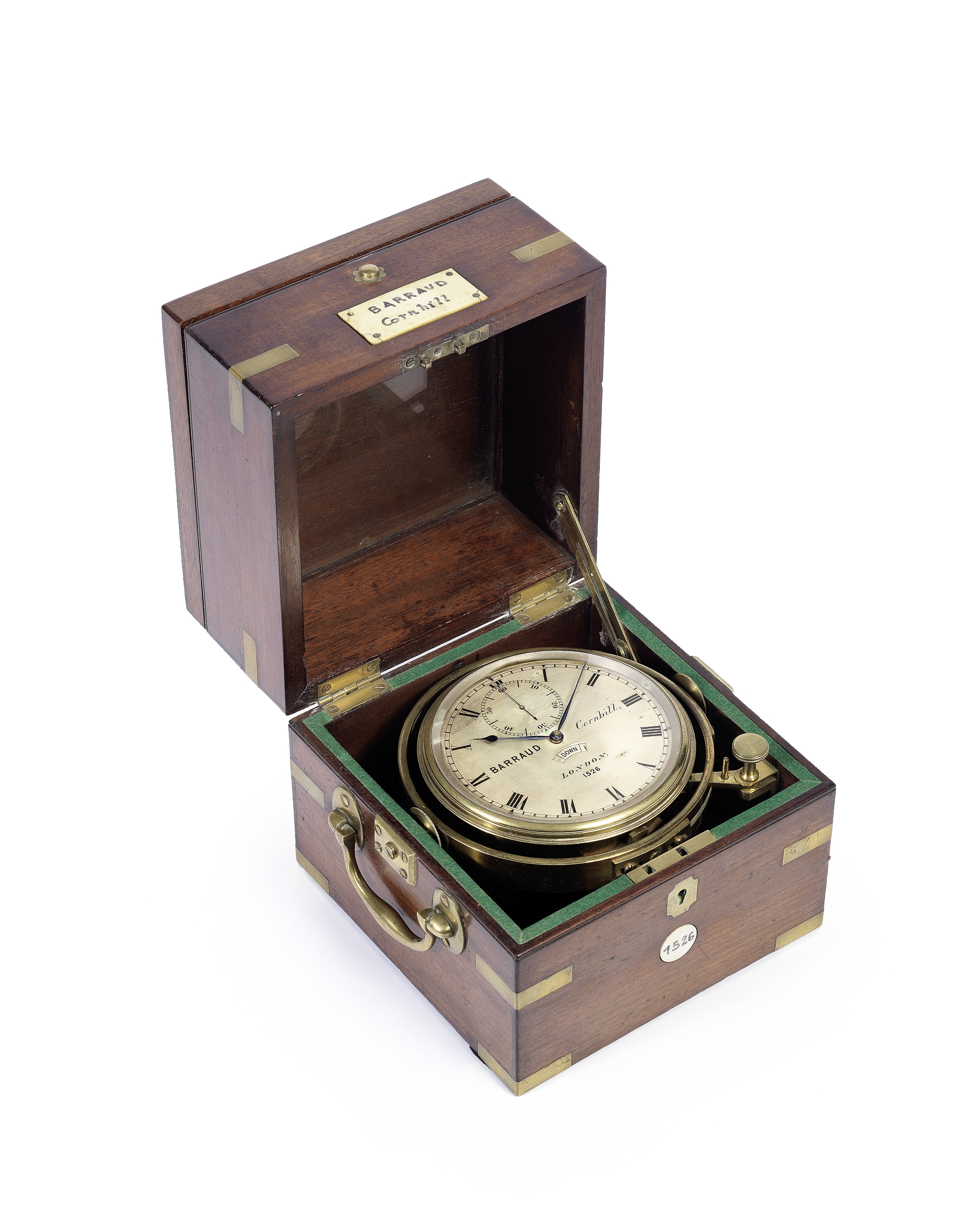 A good early 19th century brass-bound mahogany eight-day marine chronometer Barraud, Cornhill, Lo...