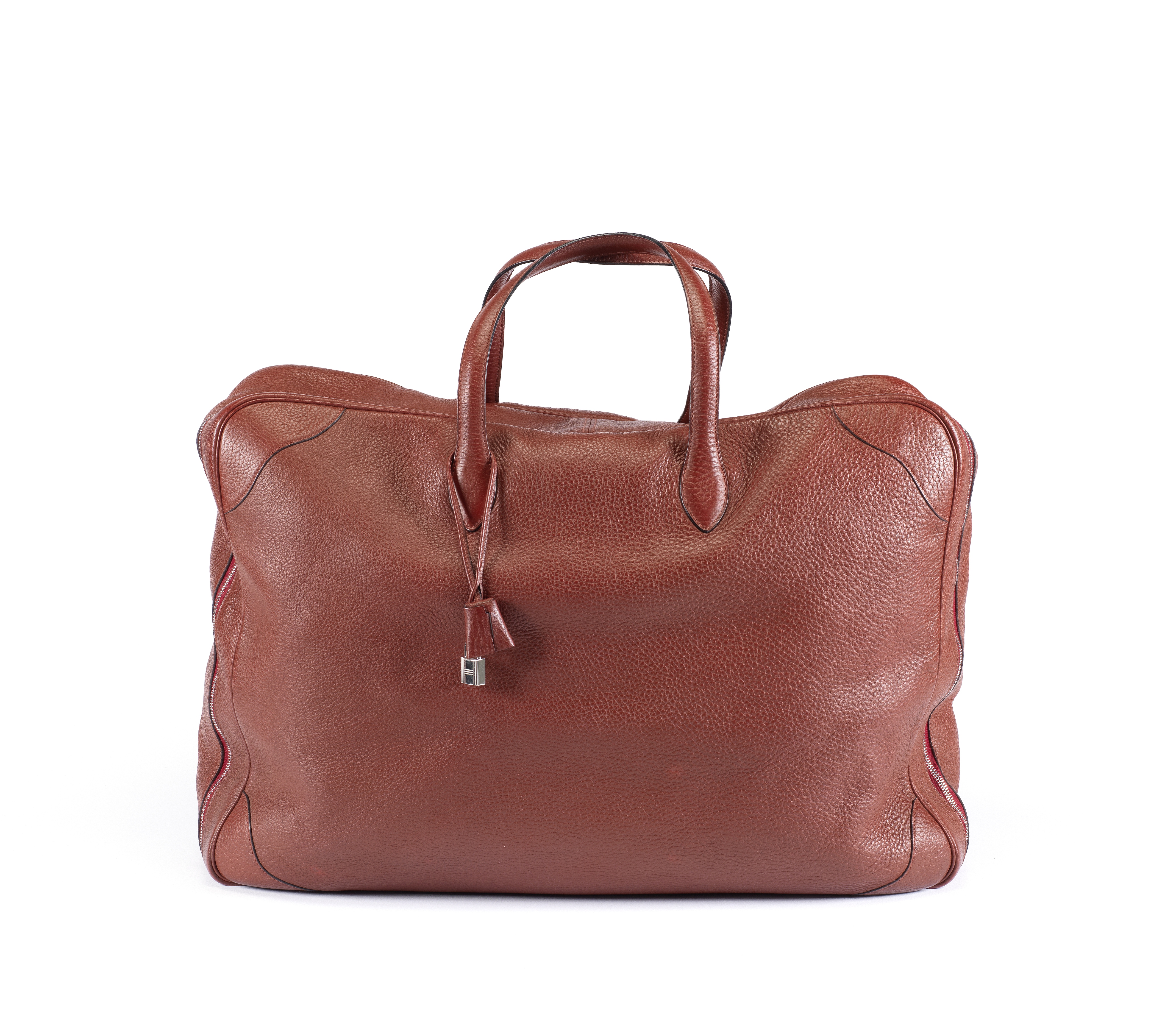 Rouge H Clemence Victoria 60 Travel Bag, Hermes, c. 2000, (Includes padlock, keys, cloche, and d...