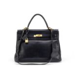 Bleu Marine Epsom Kelly 35, Hermès, c. 1990, (Includes padlock, cloche, keys, shoulder strap, and...