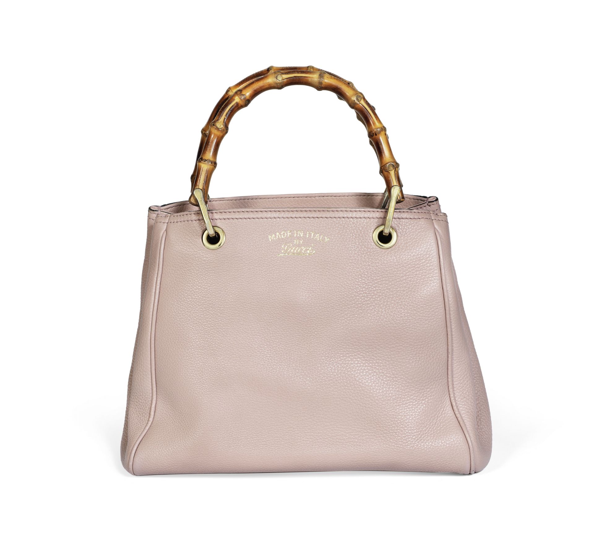 Dusky Pink Leather Small Shopping Bamboo Tote, Gucci, (Includes detachable shoulder strap)