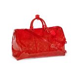 Red PVC Keepall Bandoulière 50, Virgil Abloh for Louis Vuitton, c. 2019, (Includes padlock, keys,...