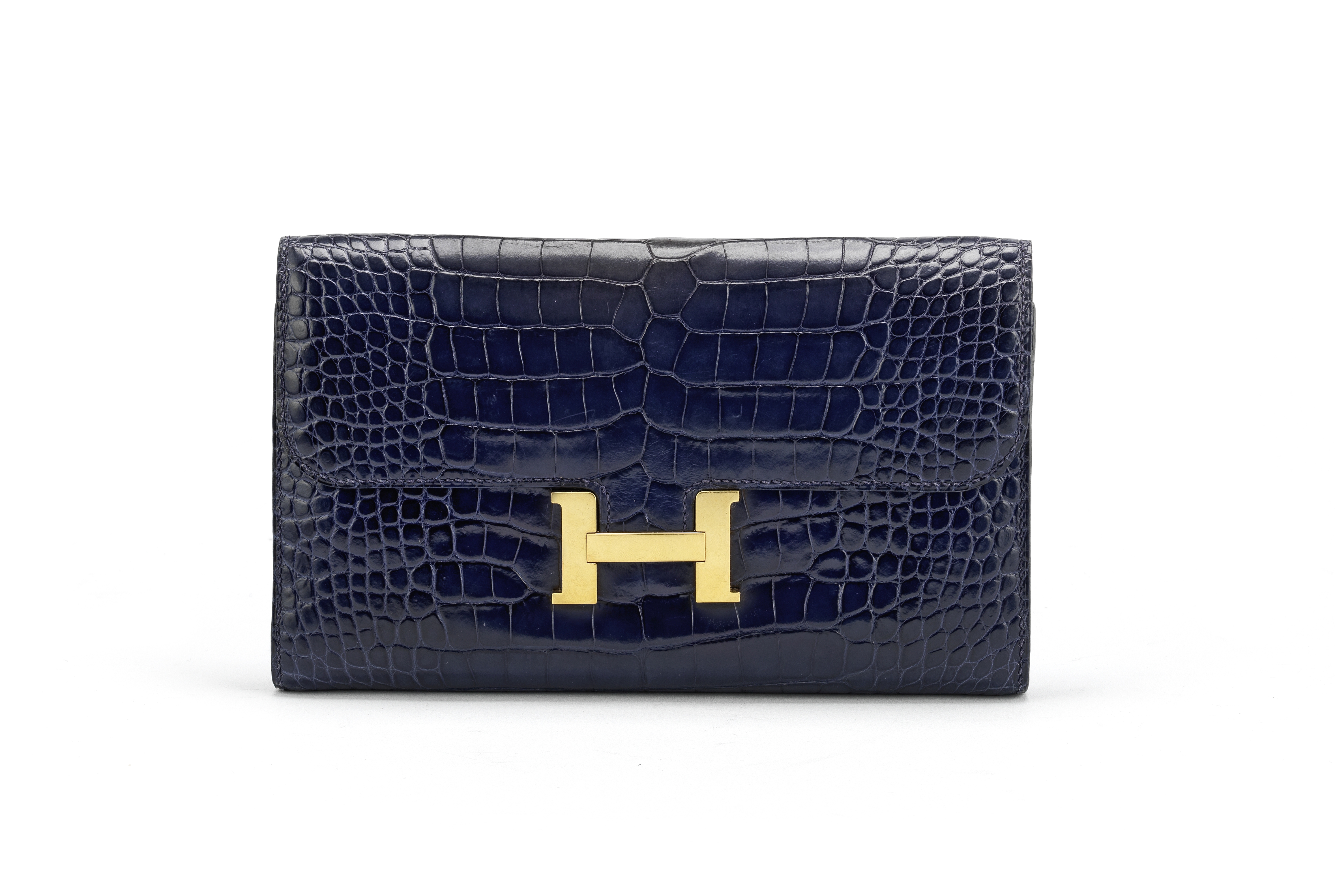 Blue Saphir and Blue Paon Alligator Constance Wallet, Hermes, c. 2017, (Includes box)