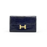 Blue Saphir and Blue Paon Alligator Constance Wallet, Hermes, c. 2017, (Includes box)