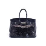 Matte Bleu Du Malte Alligator Birkin 35, Hermes, c. 2010, (Includes padlock, key, cloche, rain ja...