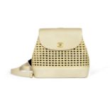 Cream Leather and Wicker Backpack, Chanel, c. 1997-99, (Includes felt handle protectors, serial s...