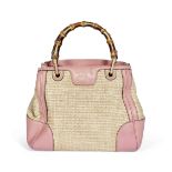 Pink Leather and Wicker Small Shopping Bamboo Tote, Gucci, (Includes detachable shoulder strap)