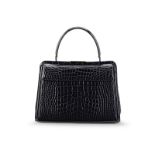 Black Shiny Crocodile Vanity Bag, Asprey and Garrard, late 1990s, (Includes fitted mirror )
