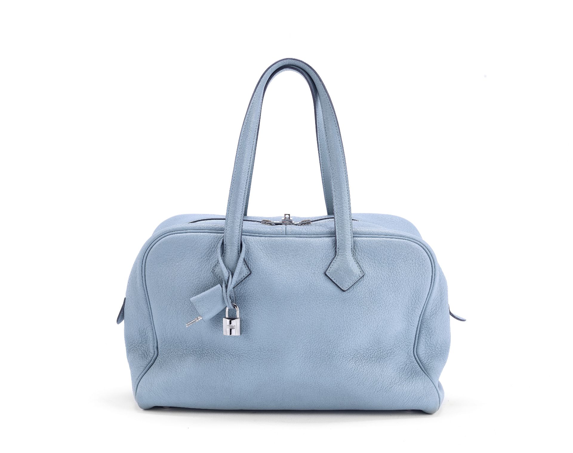 Blue Jean Clemence Victoria II 35, Hermès, c. 2009, (Includes padlock, keys, cloche, and luggage...