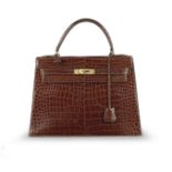 Shiny Miel Crocodile Kelly Sellier 32, Hermès, 1960s, (Includes padlock, keys, cloche, dust bag, ...