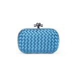 Blue Satin Intrecciato Knot Clutch, Bottega Veneta, (Includes dust bag)