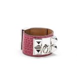 Shiny Rose Tyrian Alligator Collier de Chien Cuff, Hermès, c. 2012, (Includes pouch and box )