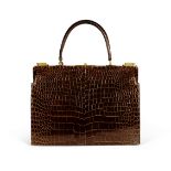 Brown Shiny Crocodile 404 Bag, Hermès, c. 1964, (Includes cloche and key)