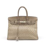 Tourterelle Ostrich Leather Birkin 35, Hermès, c. 2006, (Includes padlock, cloche, keys, and dust...