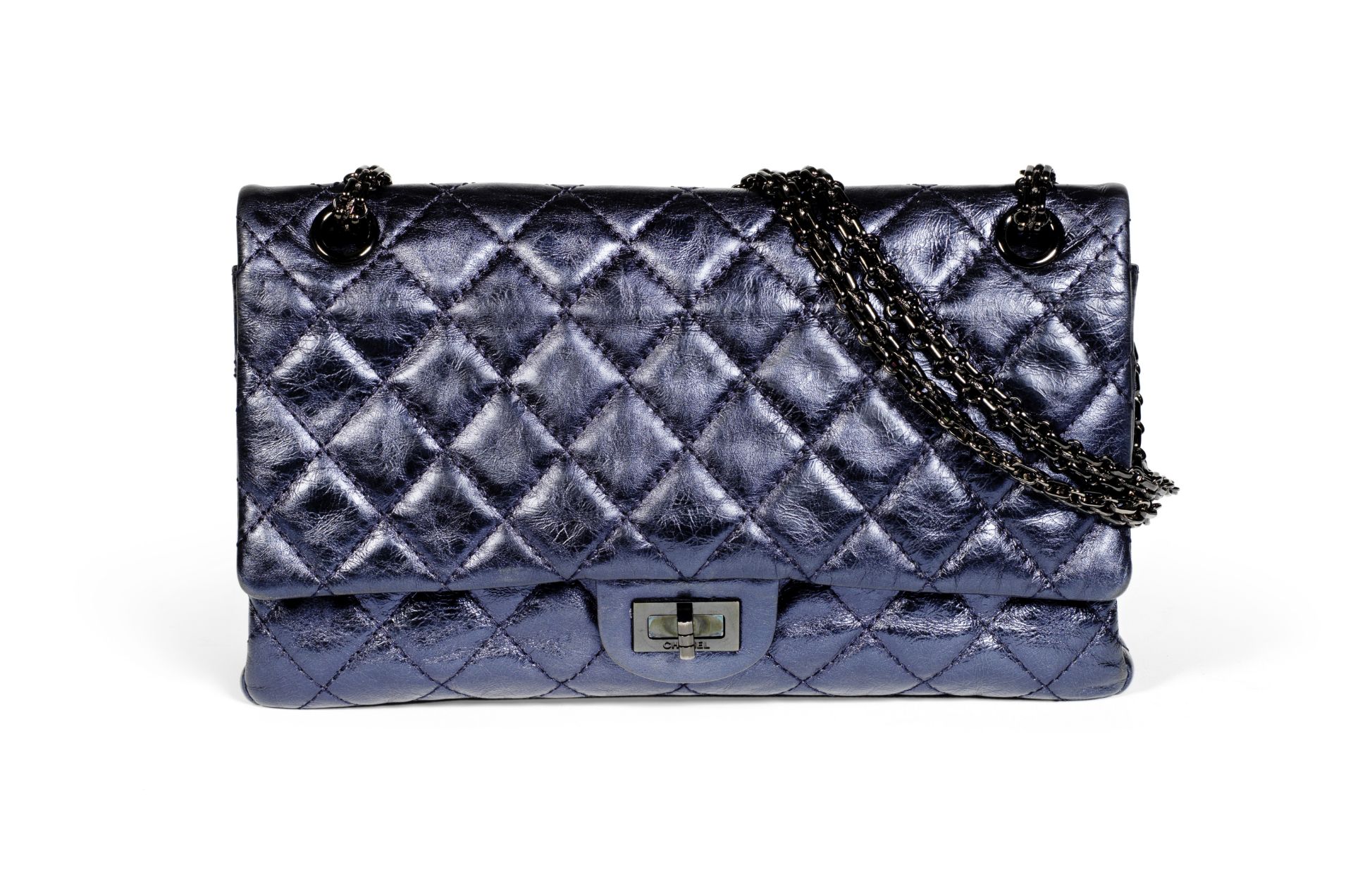Metallic Blue Reissue 277 Double Flap Bag, Chanel, c. 2008-09, (Includes serial sticker and authe...