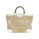 Cream Wicker Bamboo Shopping Tote, Gucci,