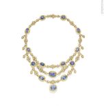 A sapphire and diamond swag necklace