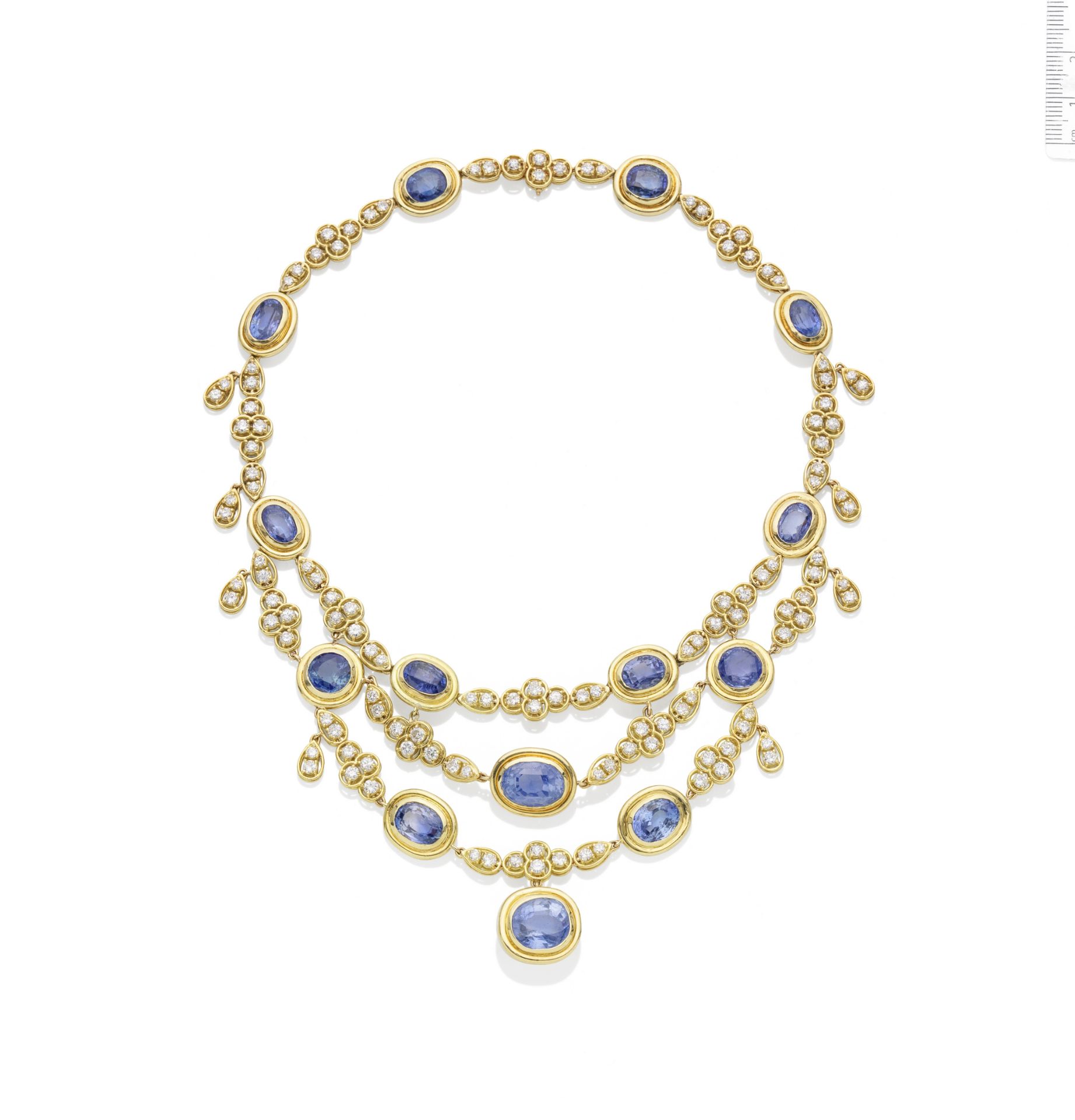 A sapphire and diamond swag necklace