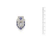 An Art Deco natural pearl, sapphire and diamond brooch, by Lacloches Freres,