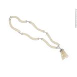 A natural pearl and diamond tassel necklace,