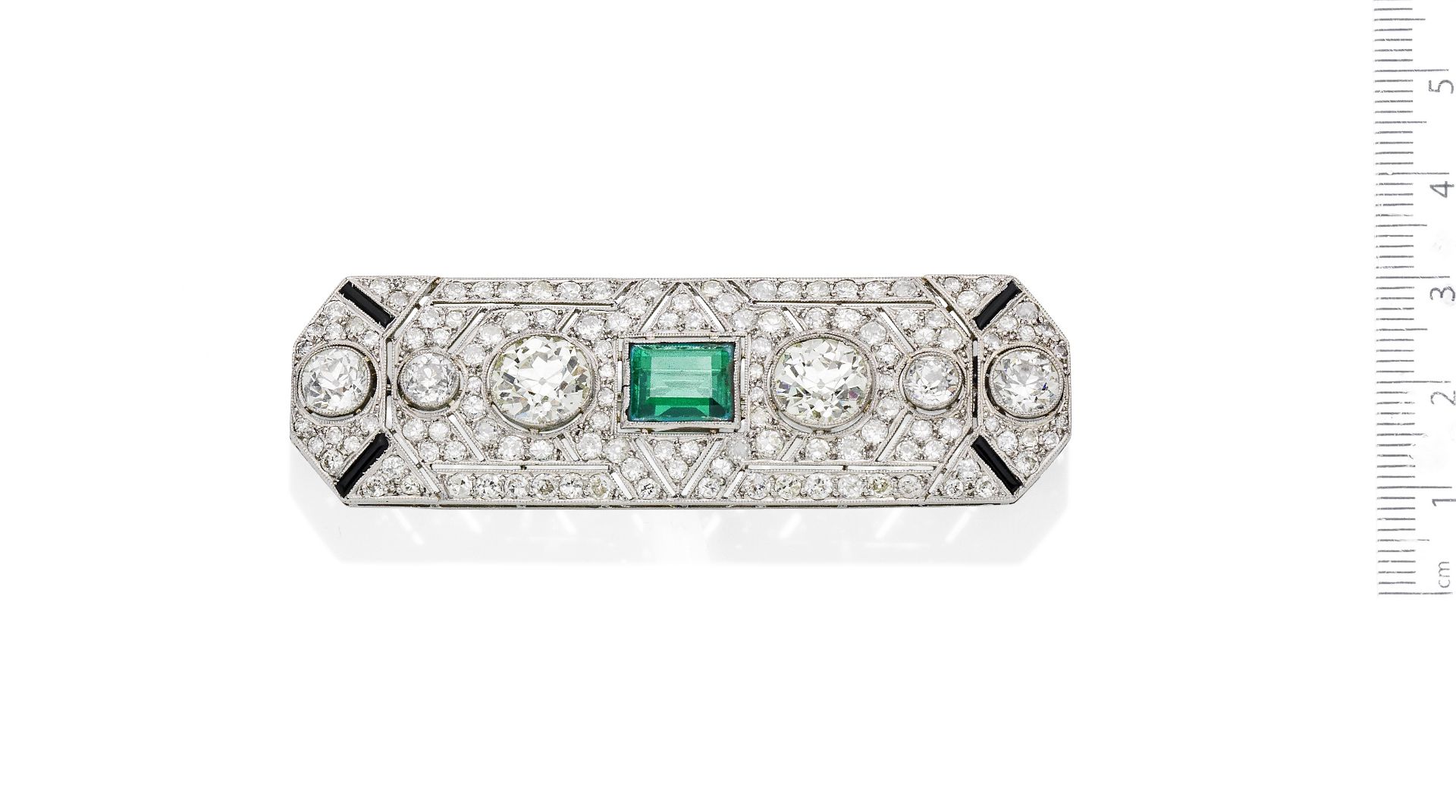 An Art Deco diamond and green paste brooch, - Image 2 of 2