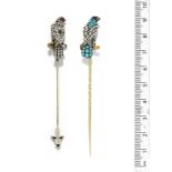 Two late 19th century gem-set falcon stickpins (2)