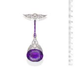 A Belle Epoque amethyst and diamond pendent brooch,