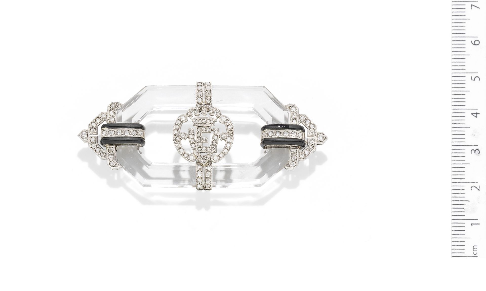 An Art Deco rock crystal and diamond brooch,