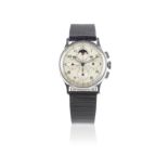 Universal Genève. A stainless steel manual wind triple calendar chronograph wristwatch with moon ...