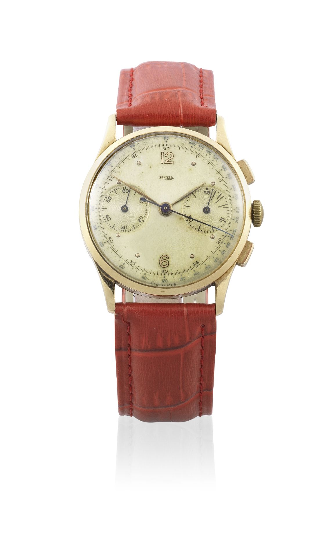 Jaeger. An 18K gold manual wind chronograph wristwatch Ref: 12498, Circa 1957
