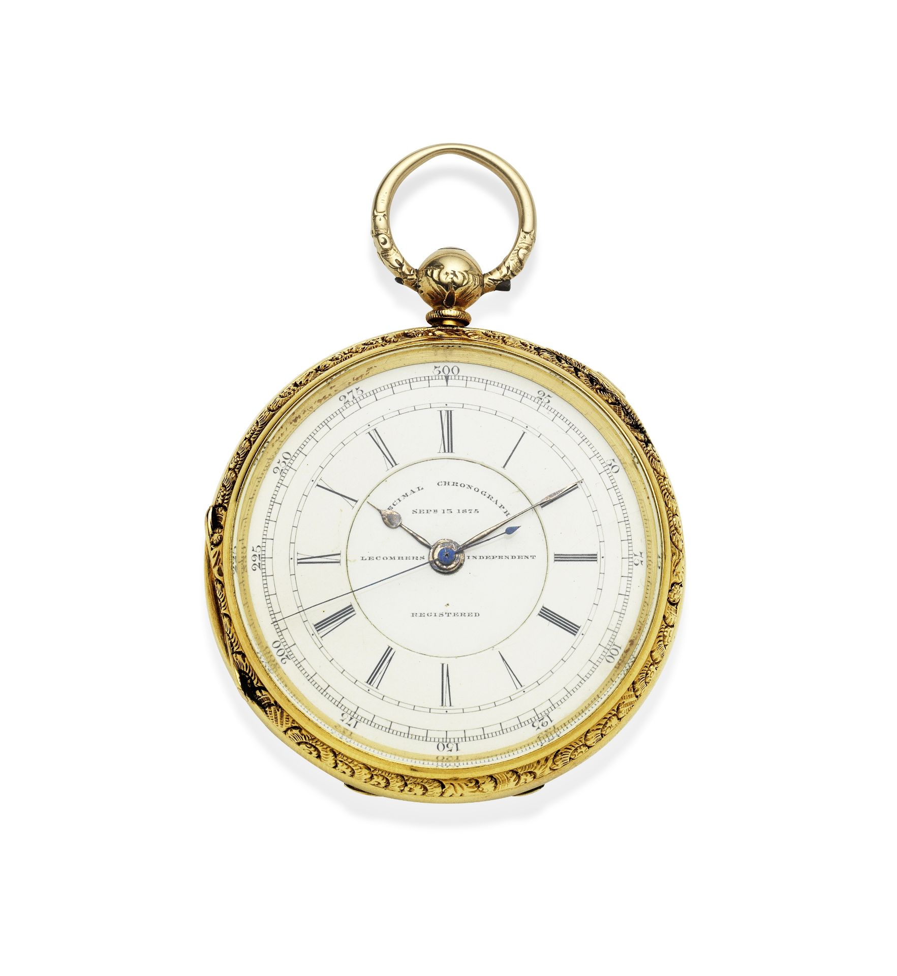 John Lecomber, London & Liverpool. An 18K gold key wind open face pocket watch with start/stop se...