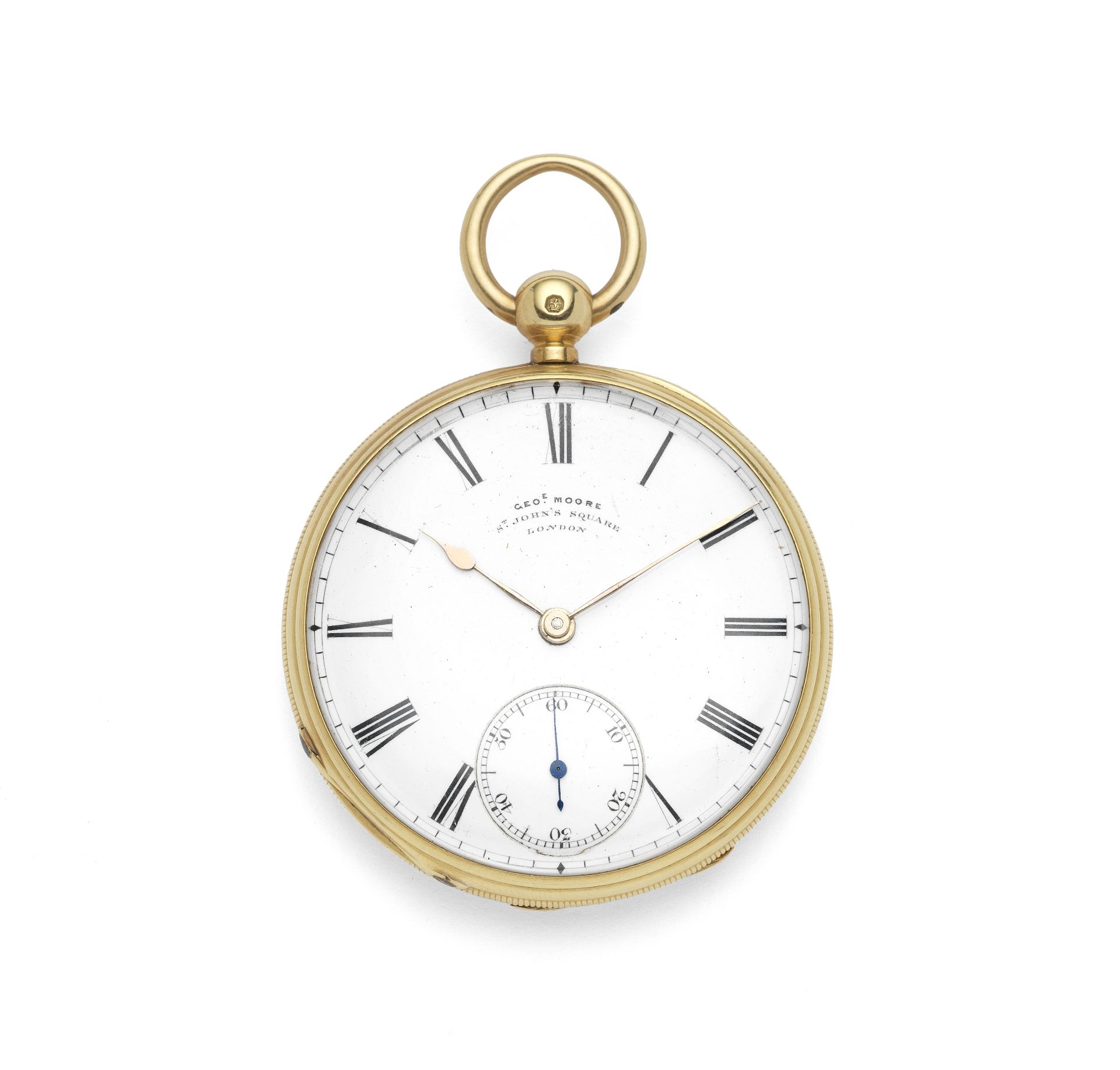 George Moore, St. John's Square, London. An 18K gold key wind open face pocket watch London Hallm...