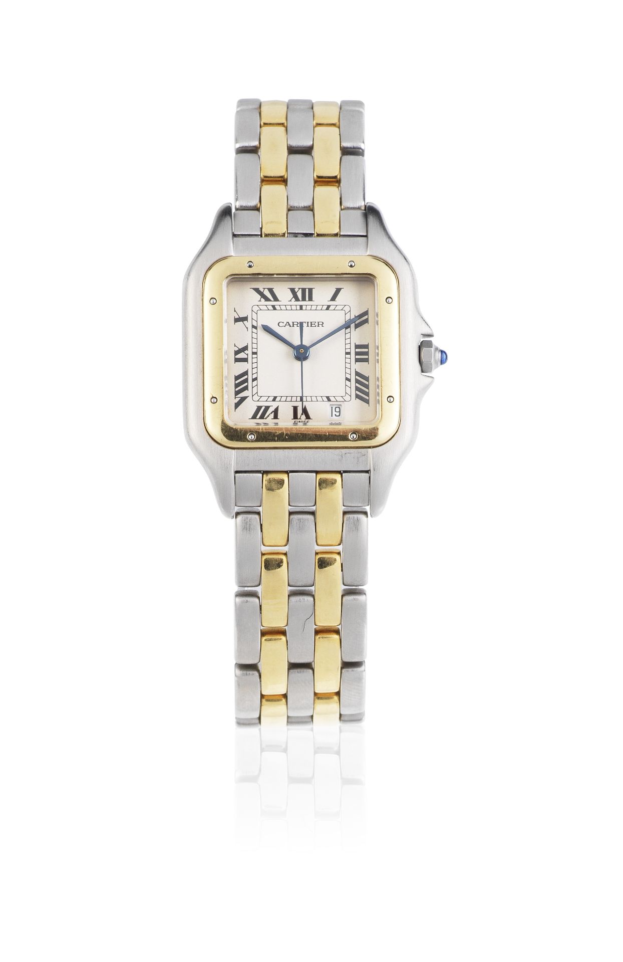 Cartier. A stainless steel and gold quartz calendar bracelet watch Panthére, Ref: 8394, Circa 1990