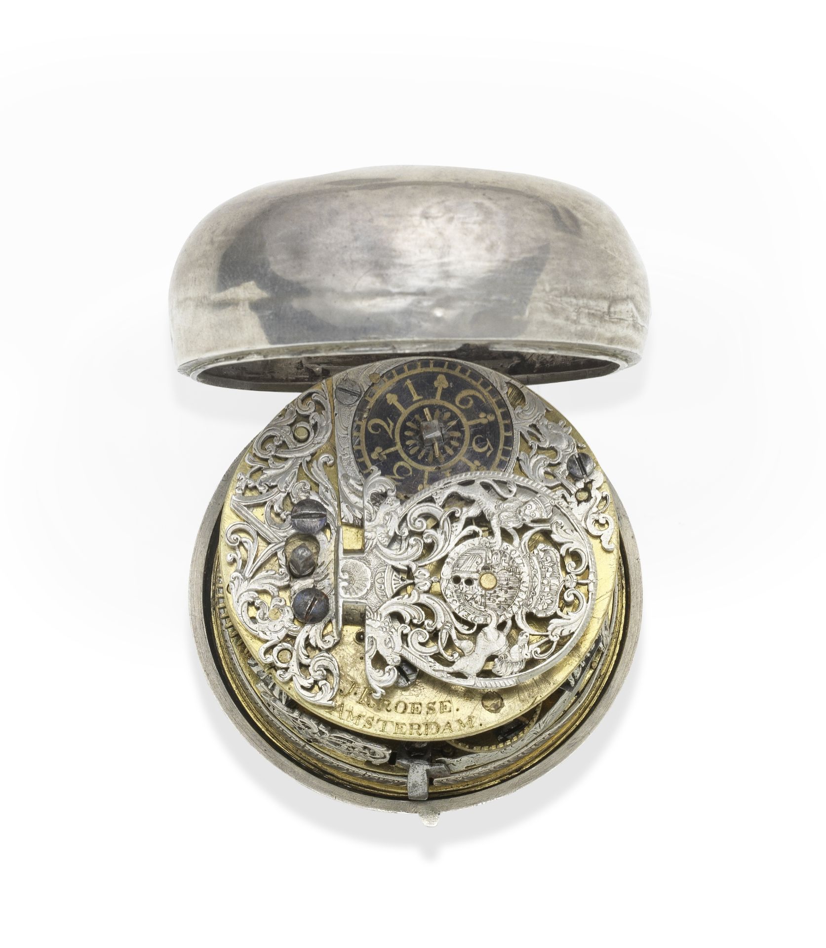 J. Kroese, Amsterdam. A silver key wind pair case pocket watch Circa 1770