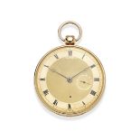 Breguet et Fils. A fine and very rare 18K gold key wind quarter repeating open face pocket watch ...